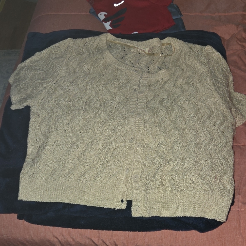 Faded Glory Cream Cardigan Sweater with Chevron Pattern